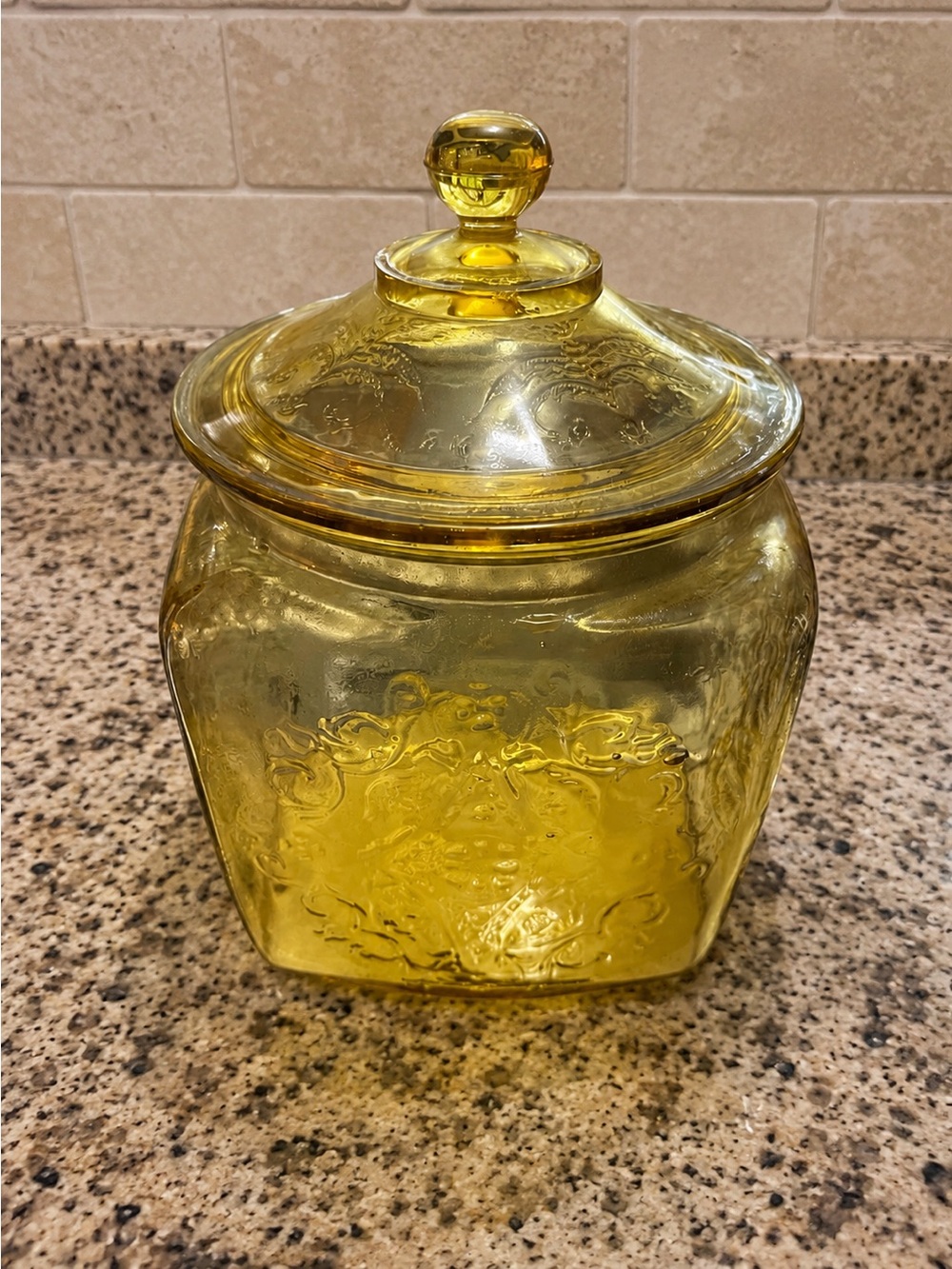 Vintage Amber Glass Canister Jar with Lid - Vintage